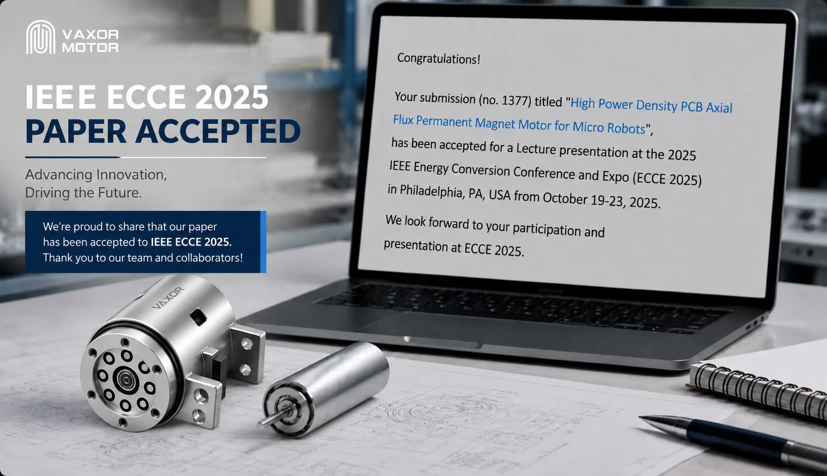 VAXOR MOTORのマイクロアキシャル磁束モーター研究がIEEE ECCE 2025に採択